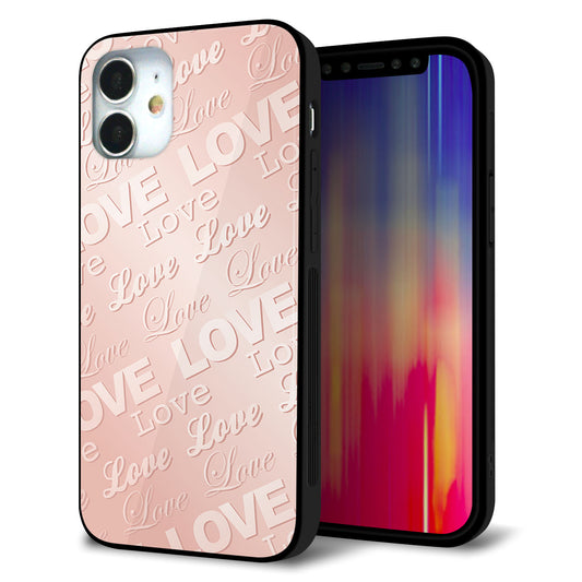 iPhone12 mini 強化ガラス＆TPUスマホケース ガラプリ【SC841 エンボス風LOVEリンク（ローズピンク）】