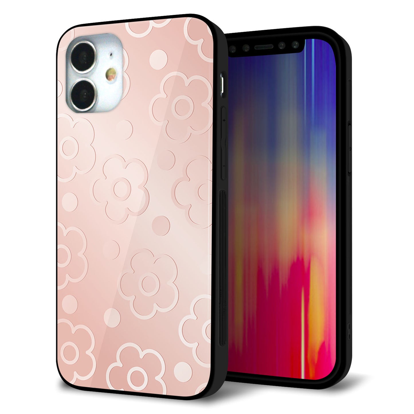 iPhone12 mini 強化ガラス＆TPUスマホケース ガラプリ【SC843 エンボス風デイジーシンプル（ローズピンク）】