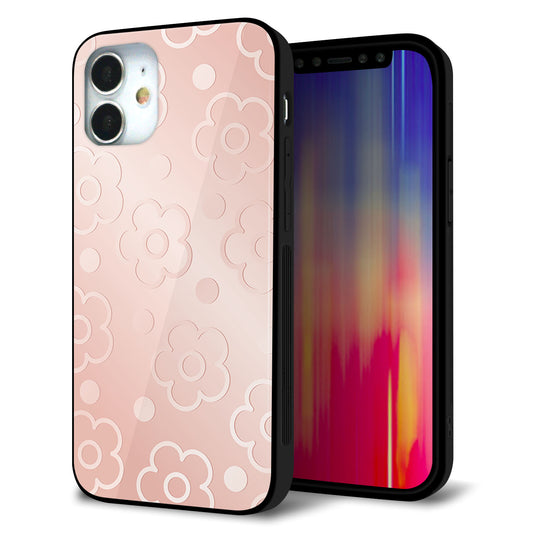 iPhone12 mini 強化ガラス＆TPUスマホケース ガラプリ【SC843 エンボス風デイジーシンプル（ローズピンク）】