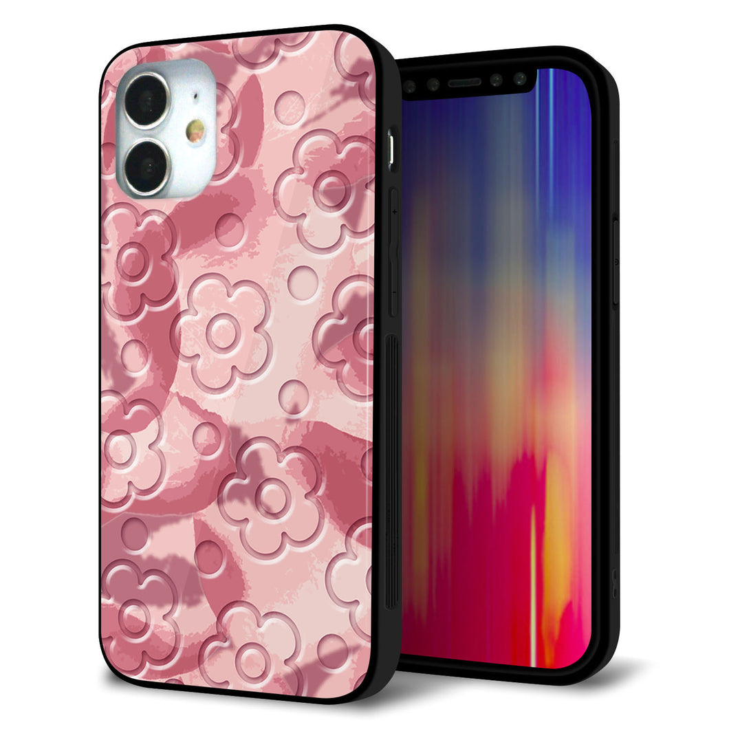 iPhone12 mini 強化ガラス＆TPUスマホケース ガラプリ【SC846 フラワーヴェルニ花ピンク（ローズヴェルール）】