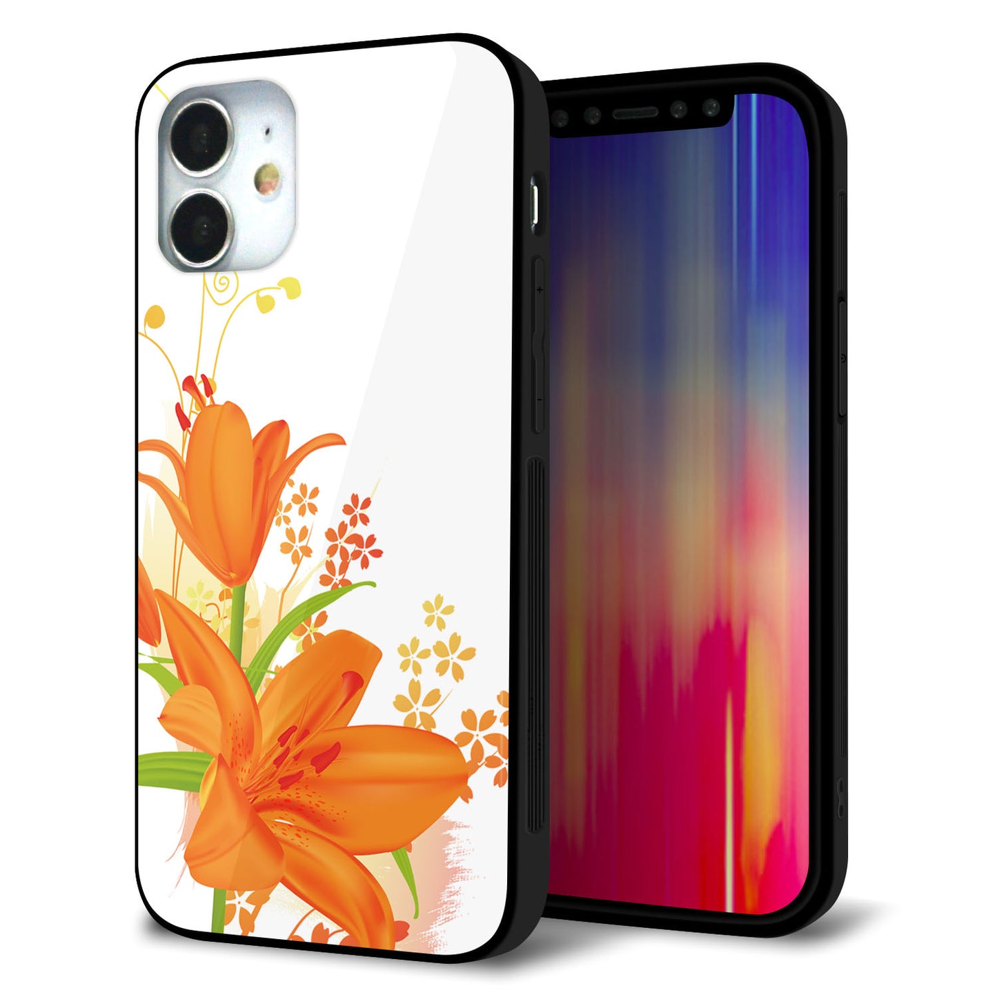 iPhone12 mini 強化ガラス＆TPUスマホケース ガラプリ【SC848 ユリ（オレンジ）】