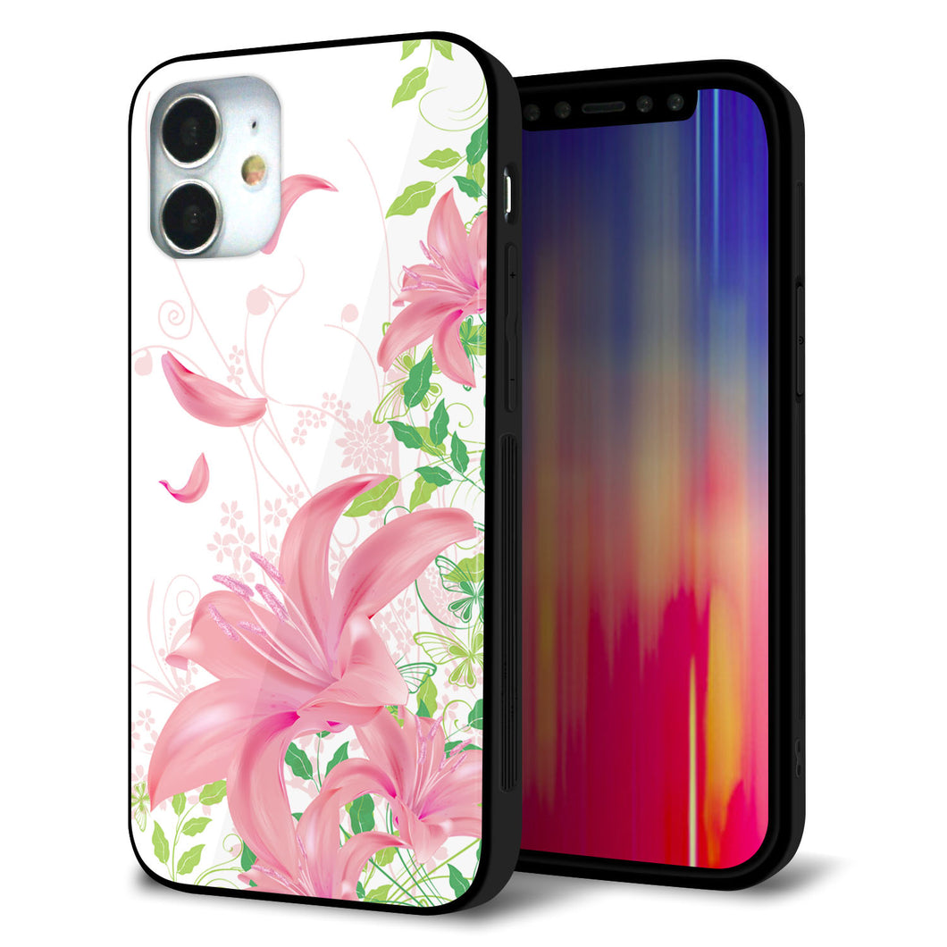 iPhone12 mini 強化ガラス＆TPUスマホケース ガラプリ【SC849 ユリ（ピンク）】