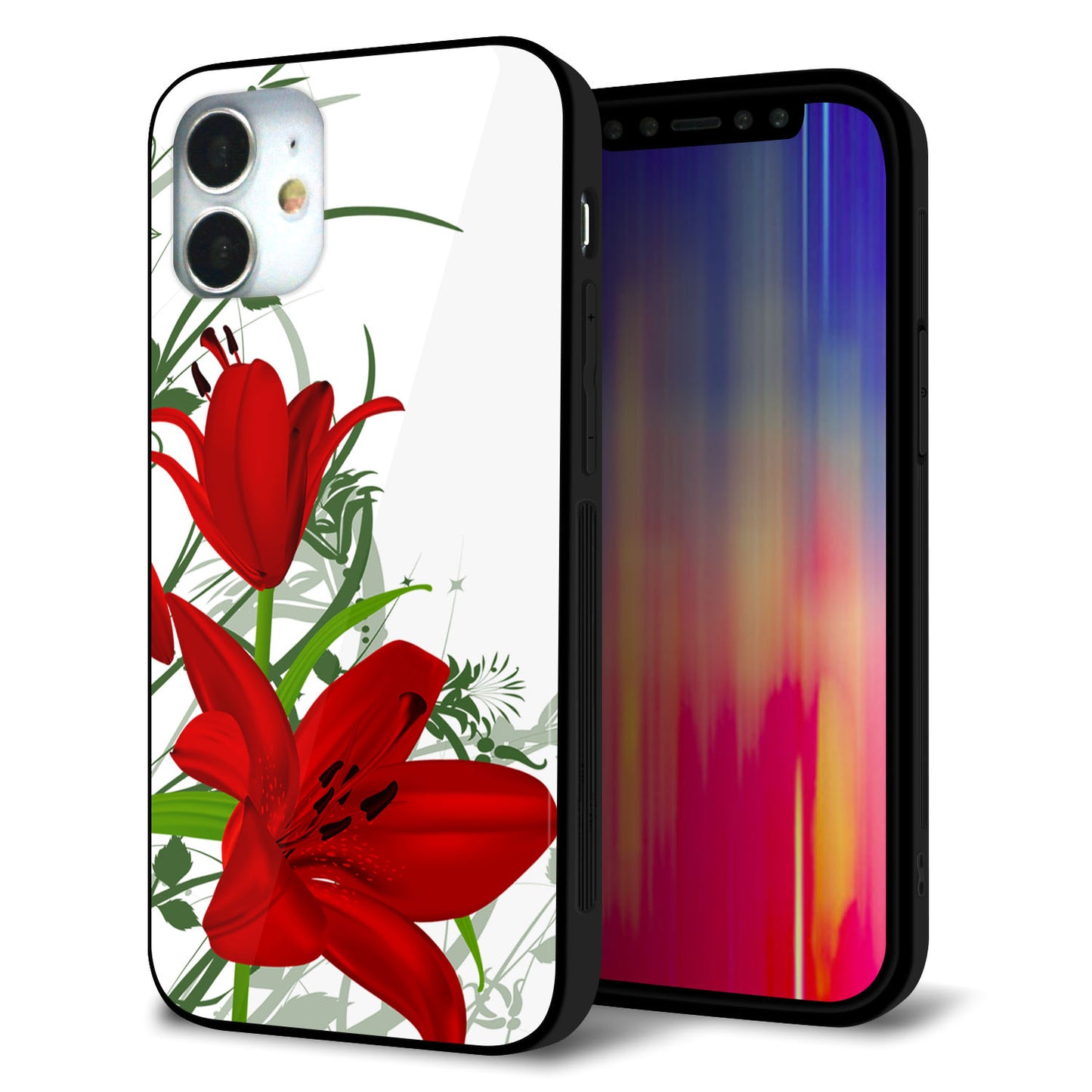 iPhone12 mini 強化ガラス＆TPUスマホケース ガラプリ【SC850 ユリ（レッド）】