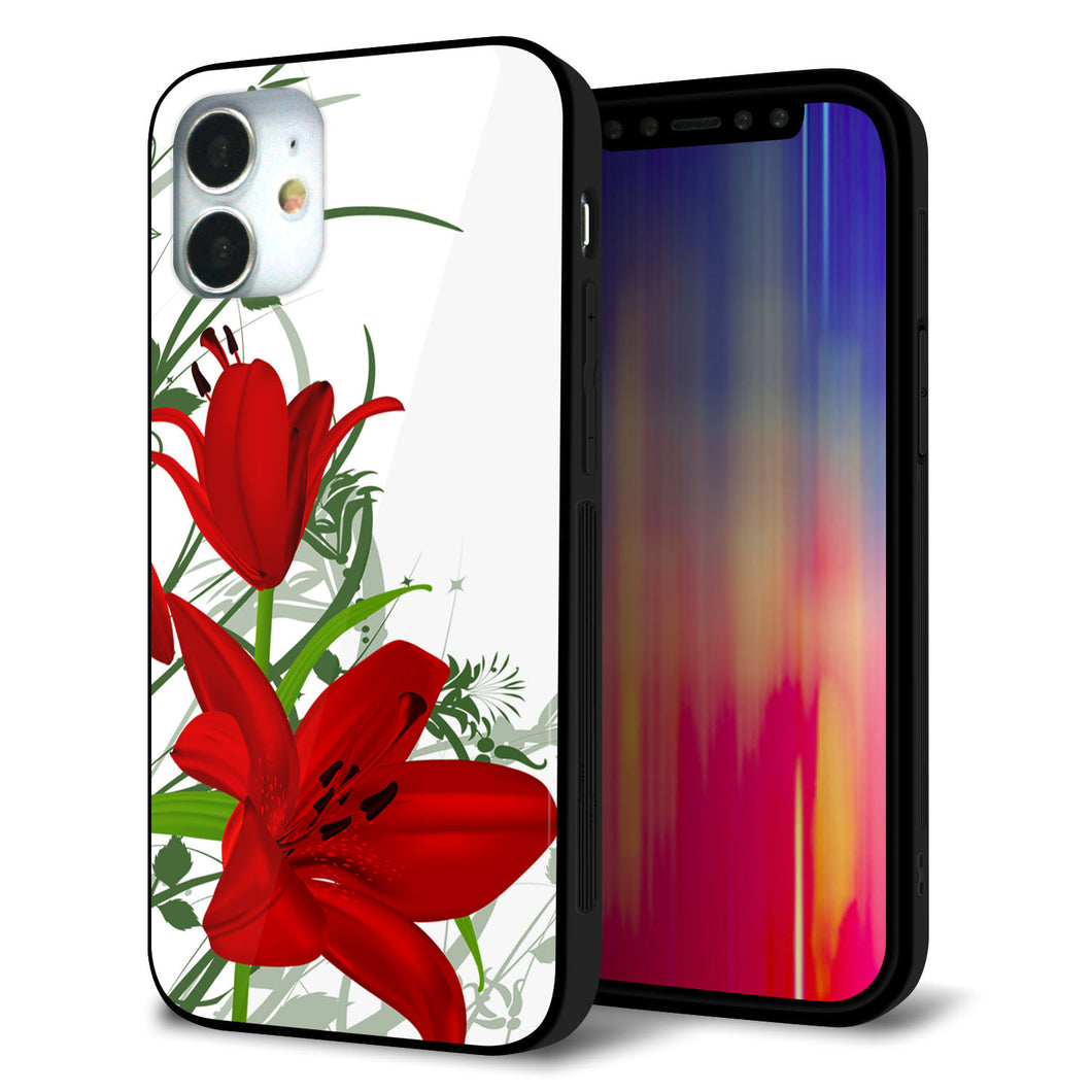 iPhone12 mini 強化ガラス＆TPUスマホケース ガラプリ【SC850 ユリ（レッド）】
