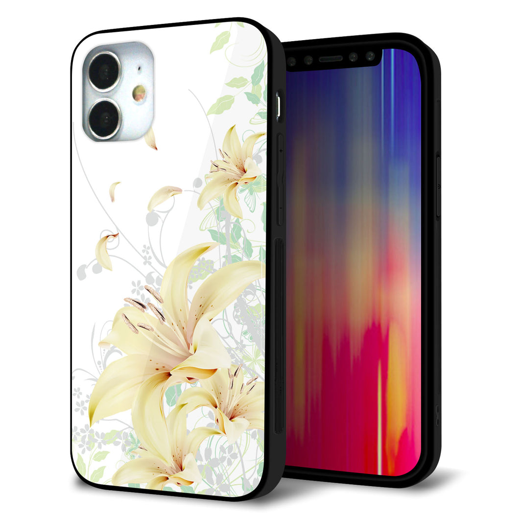 iPhone12 mini 強化ガラス＆TPUスマホケース ガラプリ【SC851 ユリ（ホワイト）】