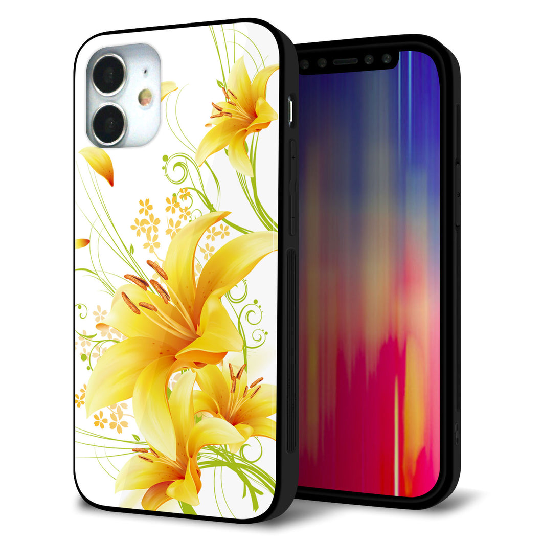 iPhone12 mini 強化ガラス＆TPUスマホケース ガラプリ【SC852 ユリ（イエロー）】