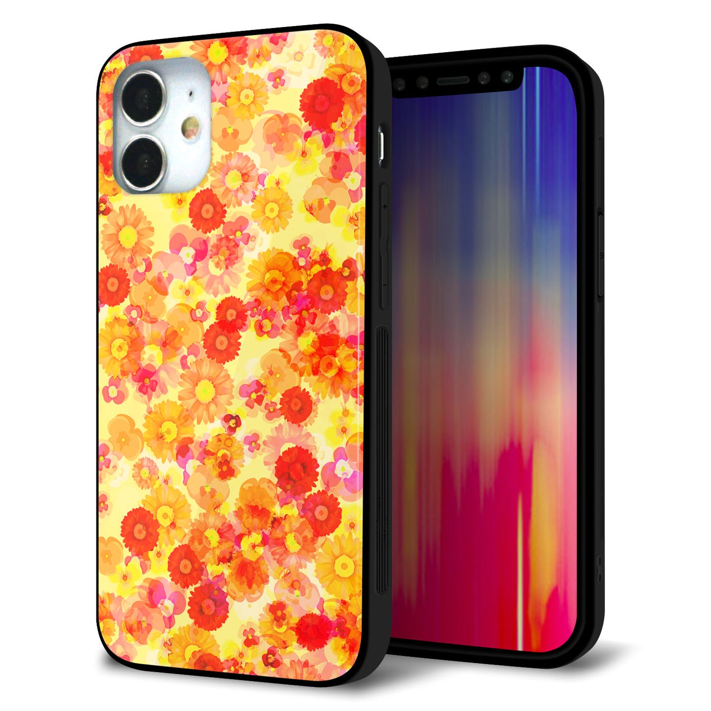 iPhone12 mini 強化ガラス＆TPUスマホケース ガラプリ【SC867 リバティプリント フルールドパルファン（イエロー）】