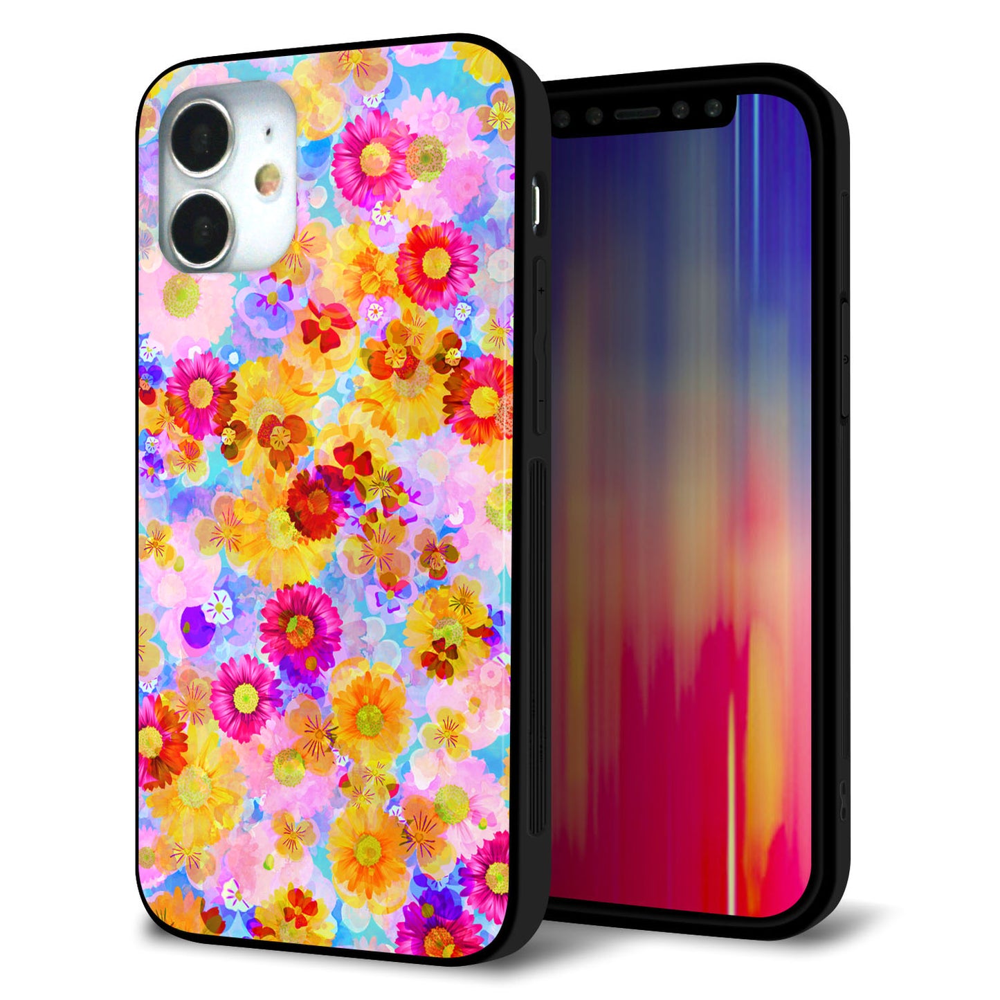 iPhone12 mini 強化ガラス＆TPUスマホケース ガラプリ【SC870 リバティプリント フルールドパルファン（ブルー）】