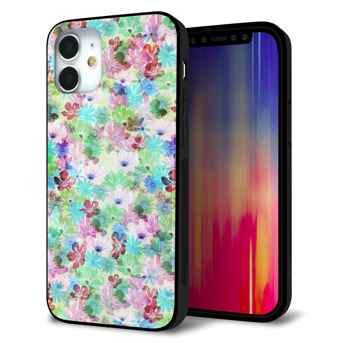 iPhone12 mini 強化ガラス＆TPUスマホケース ガラプリ【SC872 リバティプリント プレスドフラワー（グリーン）】