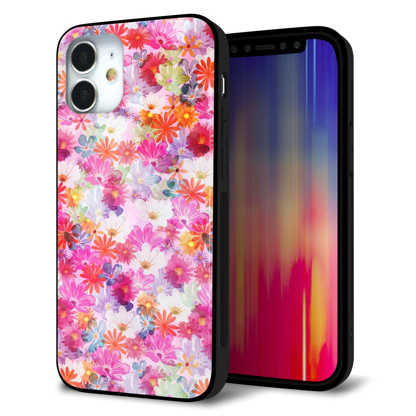 iPhone12 mini 強化ガラス＆TPUスマホケース ガラプリ【SC874 リバティプリント プレスドフラワー（ピンク）】