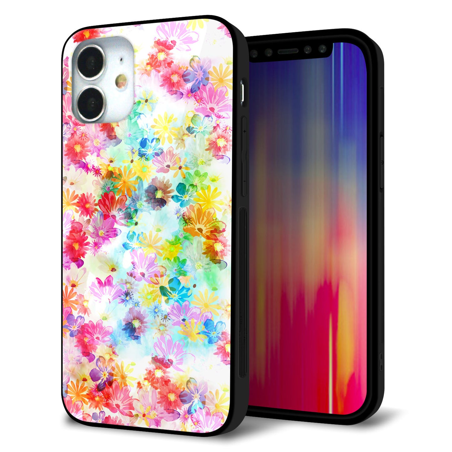 iPhone12 mini 強化ガラス＆TPUスマホケース ガラプリ【SC876 リバティプリント プレスドフラワー（ホワイト）】