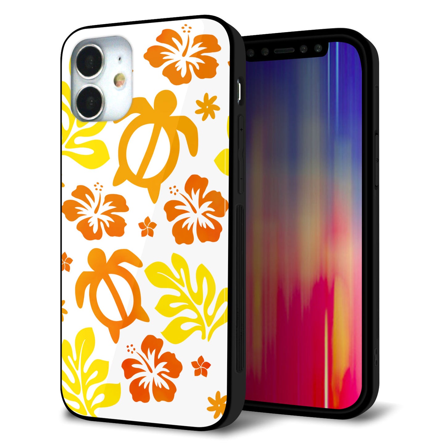 iPhone12 mini 強化ガラス＆TPUスマホケース ガラプリ【SC877 ハワイアンアロハホヌ（イエロー）】
