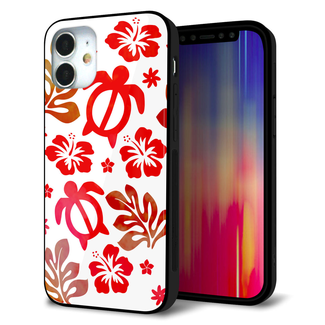 iPhone12 mini 強化ガラス＆TPUスマホケース ガラプリ【SC881 ハワイアンアロハホヌ（レッド）】