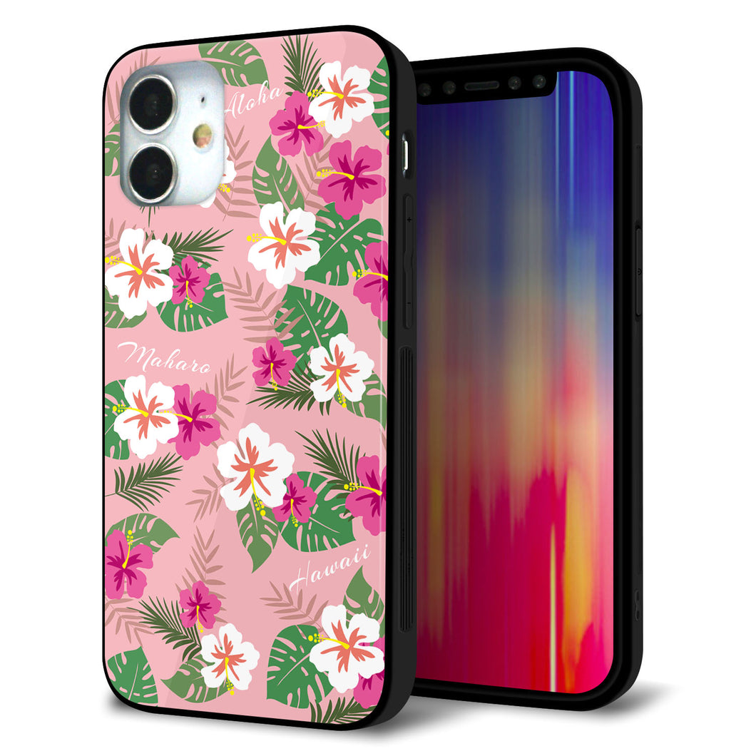 iPhone12 mini 強化ガラス＆TPUスマホケース ガラプリ【SC882 ハワイアンアロハレトロ（ピンク）】