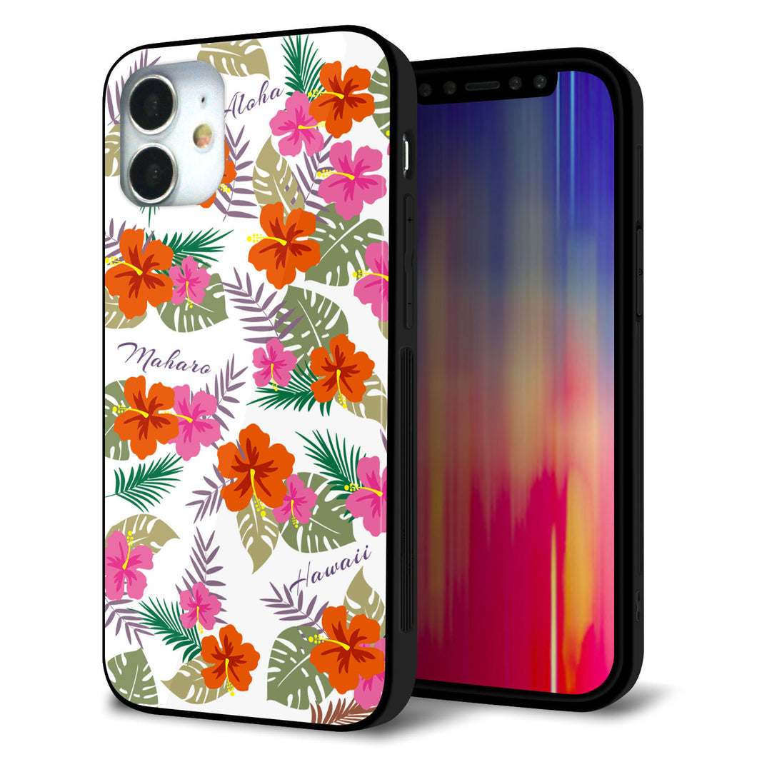 iPhone12 mini 強化ガラス＆TPUスマホケース ガラプリ【SC884 ハワイアンアロハレトロ（ホワイト）】