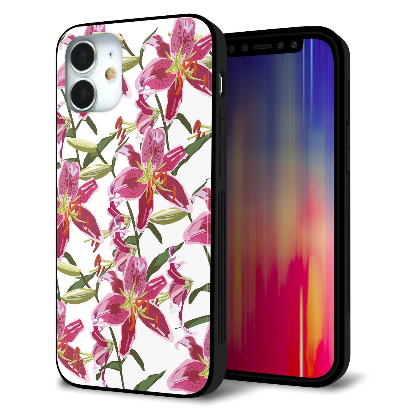 iPhone12 mini 強化ガラス＆TPUスマホケース ガラプリ【SC892 ボタニカル スカーレットリリー】
