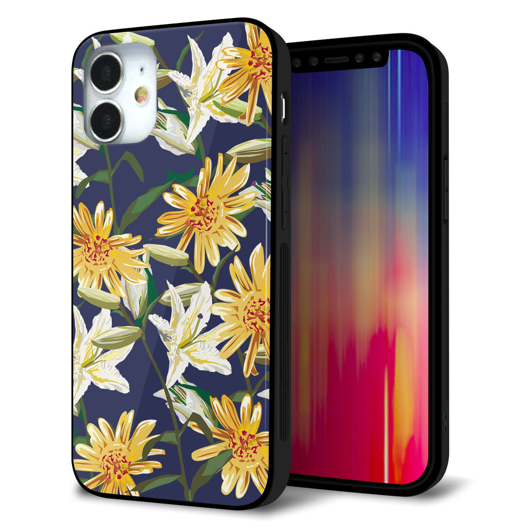iPhone12 mini 強化ガラス＆TPUスマホケース ガラプリ【SC893 ボタニカル デイジー＆リリー】