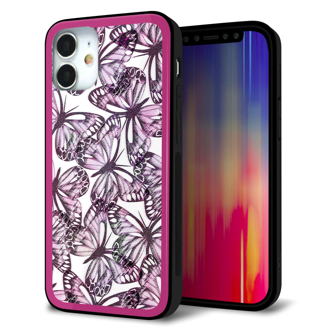 iPhone12 mini 強化ガラス＆TPUスマホケース ガラプリ【SC904 ガーデンバタフライ ピンク】
