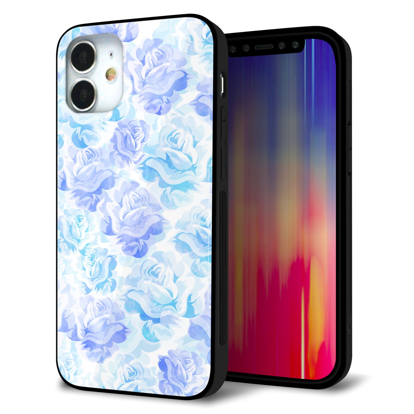 iPhone12 mini 強化ガラス＆TPUスマホケース ガラプリ【SC927 ローズ ブルー】