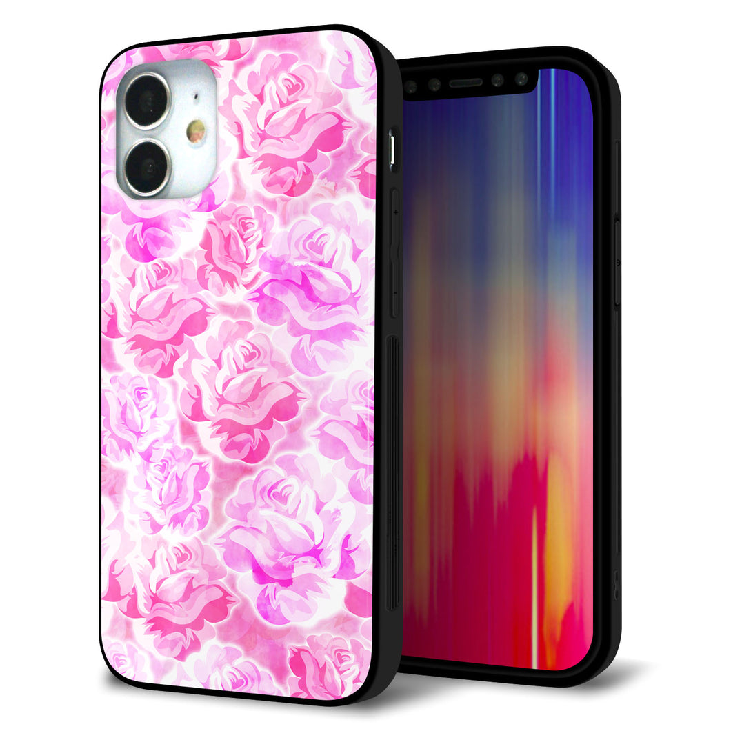 iPhone12 mini 強化ガラス＆TPUスマホケース ガラプリ【SC928 ローズ ピンク】