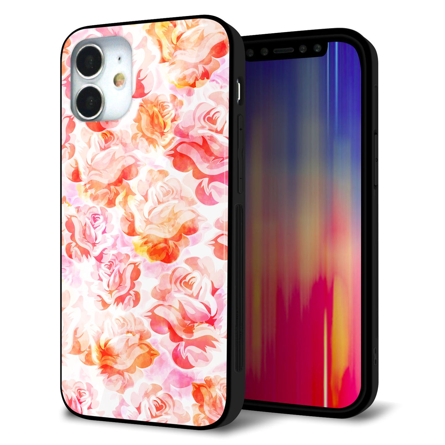 iPhone12 mini 強化ガラス＆TPUスマホケース ガラプリ【SC930 ローズ レッド】