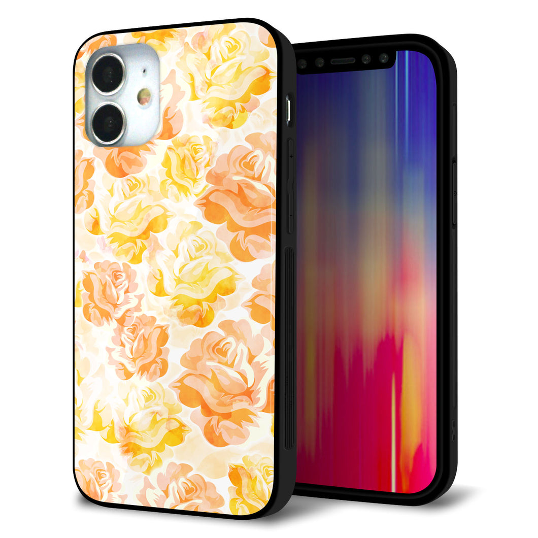 iPhone12 mini 強化ガラス＆TPUスマホケース ガラプリ【SC931 ローズ イエロー】