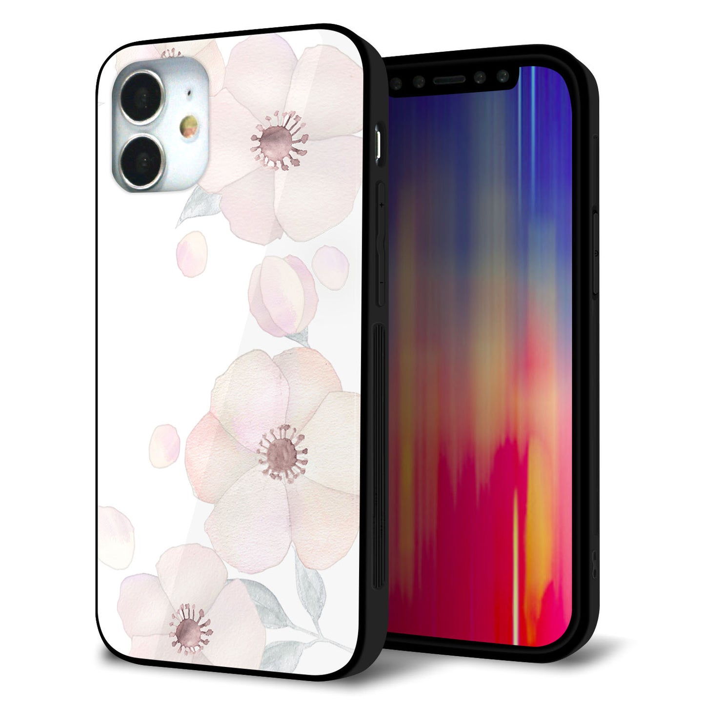iPhone12 mini 強化ガラス＆TPUスマホケース ガラプリ【SC948 ドゥ・フルール（ホワイト）】