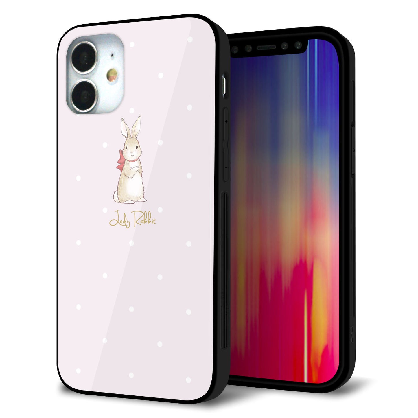 iPhone12 mini 強化ガラス＆TPUスマホケース ガラプリ【SC966 Lady Rabbit ベージュピンクhp】