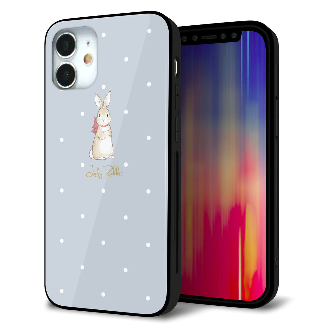 iPhone12 mini 強化ガラス＆TPUスマホケース ガラプリ【SC967 Lady Rabbit ブルーグレイ ガラプリhp】