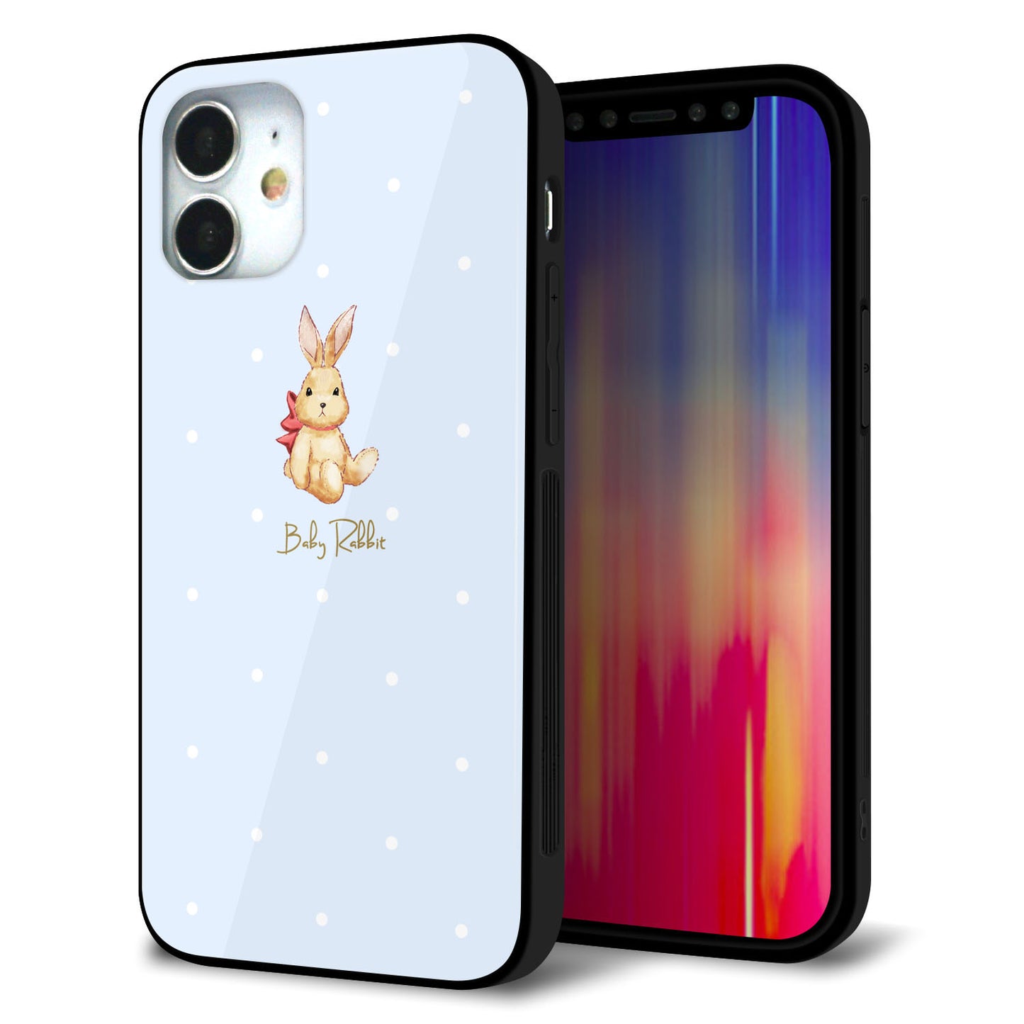 iPhone12 mini 強化ガラス＆TPUスマホケース ガラプリ【SC980 Baby Rabbit ブルー ガラプリ】