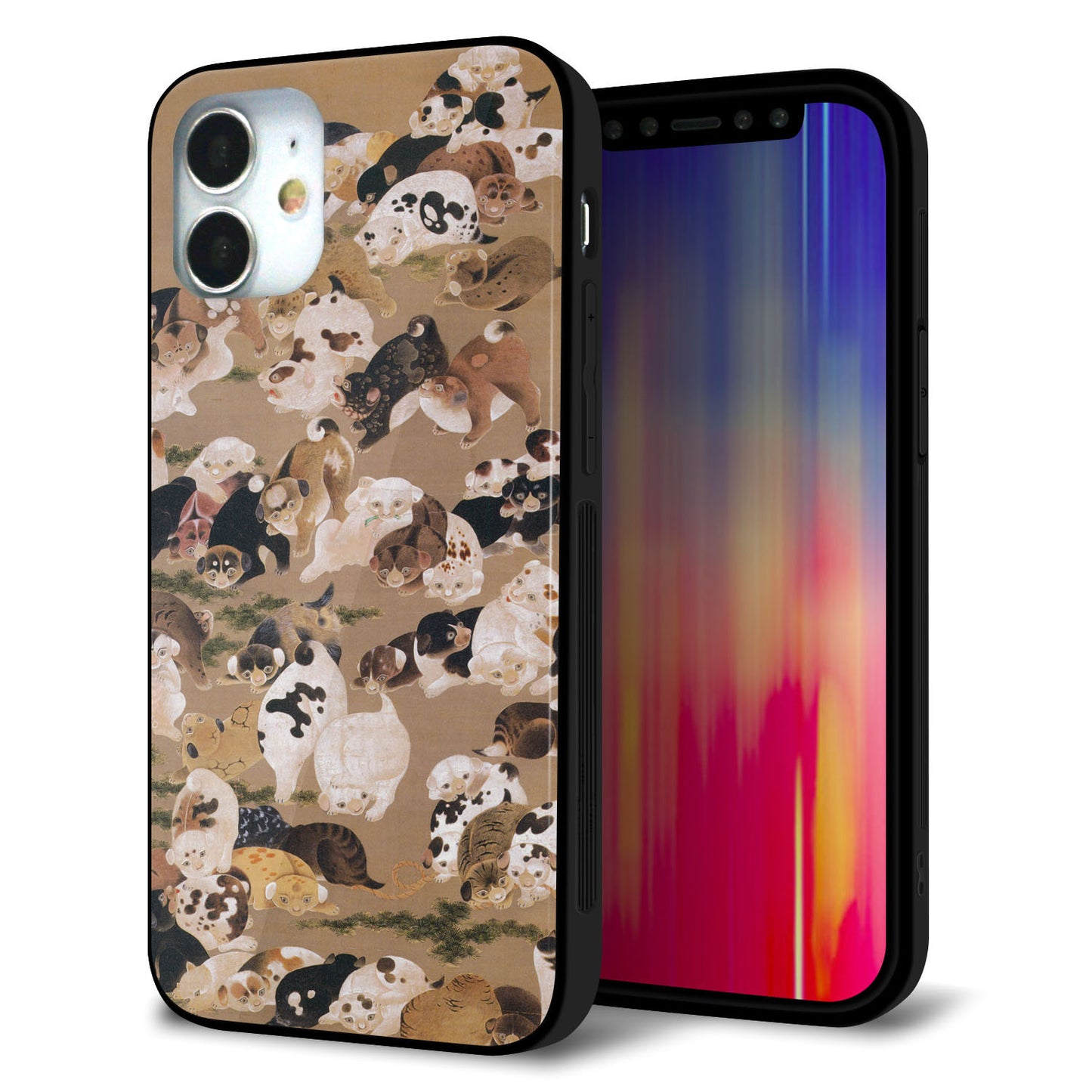 iPhone12 mini 強化ガラス＆TPUスマホケース ガラプリ【TA008 百犬】