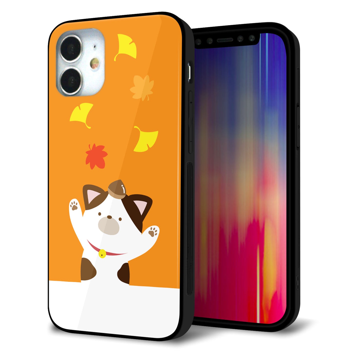 iPhone12 mini 強化ガラス＆TPUスマホケース ガラプリ【TA018 秋みけ】