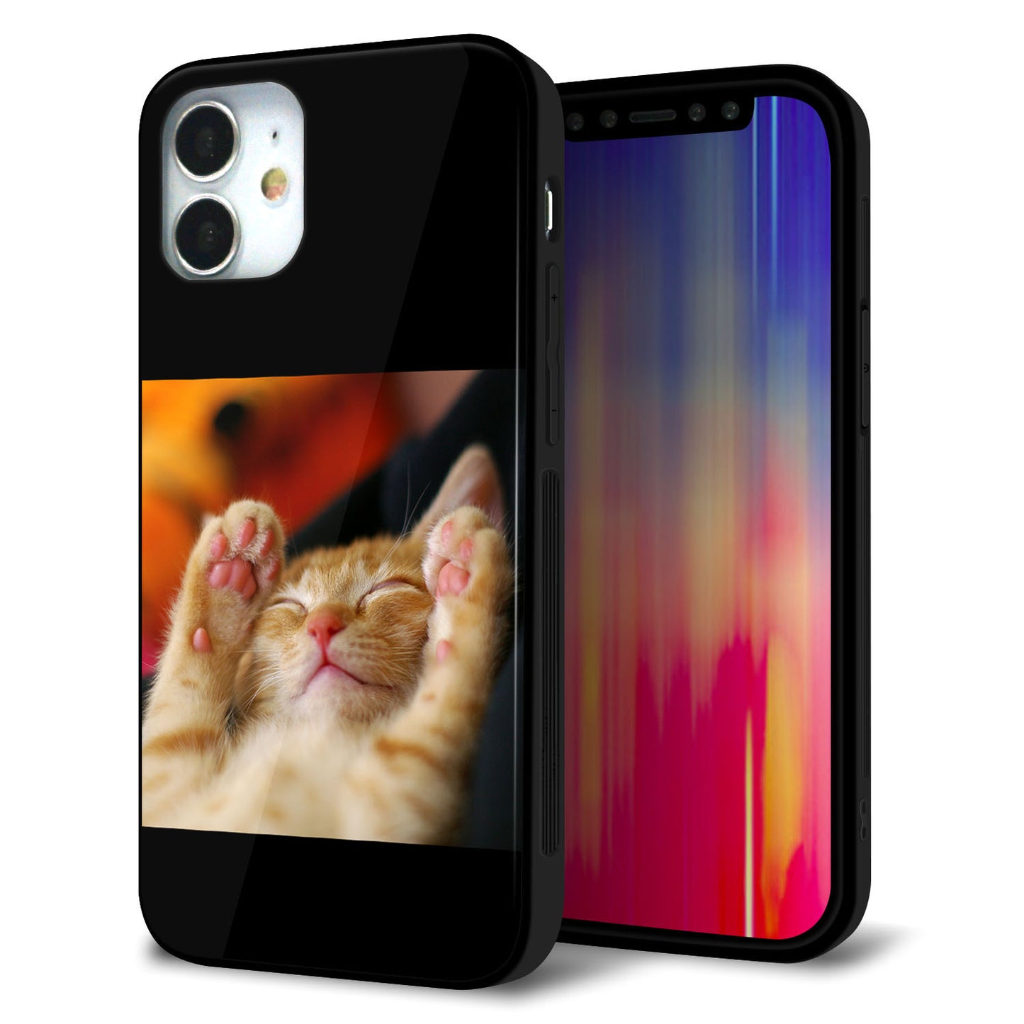 iPhone12 mini 強化ガラス＆TPUスマホケース ガラプリ【VA804 爆睡するネコ】
