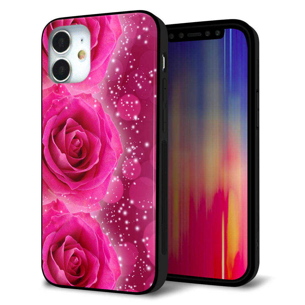 iPhone12 mini 強化ガラス＆TPUスマホケース ガラプリ【VA815 3連のバラ】