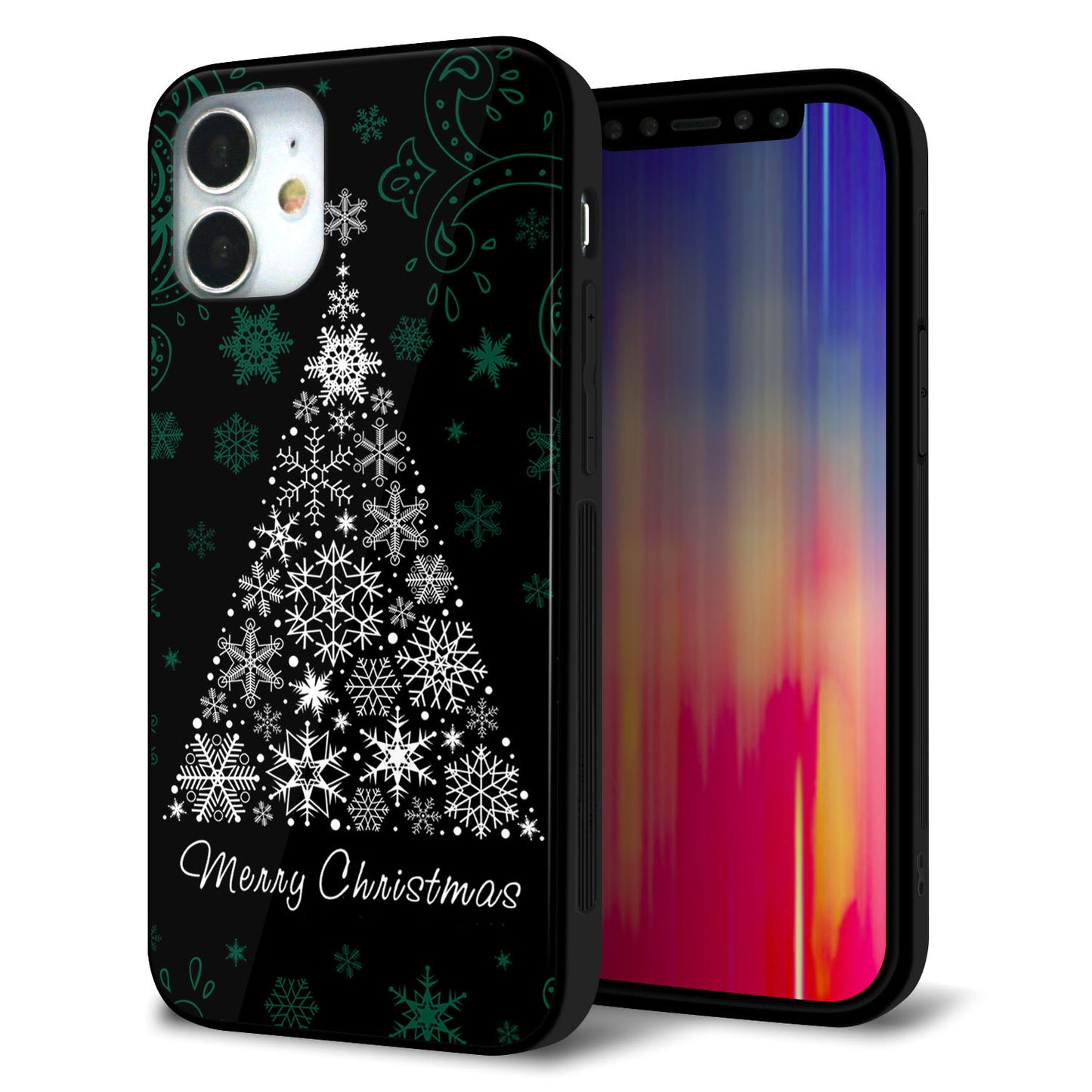 iPhone12 mini 強化ガラス＆TPUスマホケース ガラプリ【XA808 聖なるツリー】