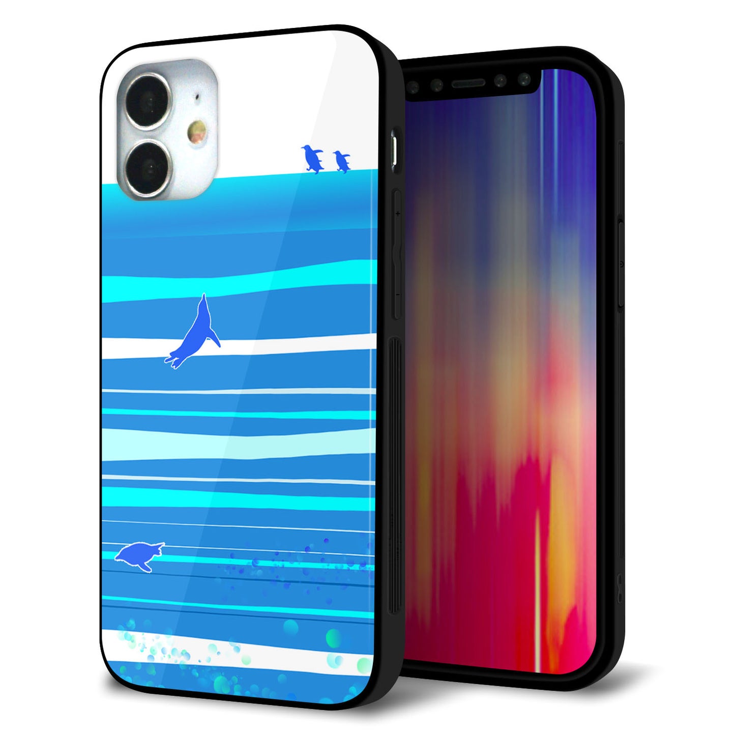 iPhone12 mini 強化ガラス＆TPUスマホケース ガラプリ【YB920 ペンギン01】
