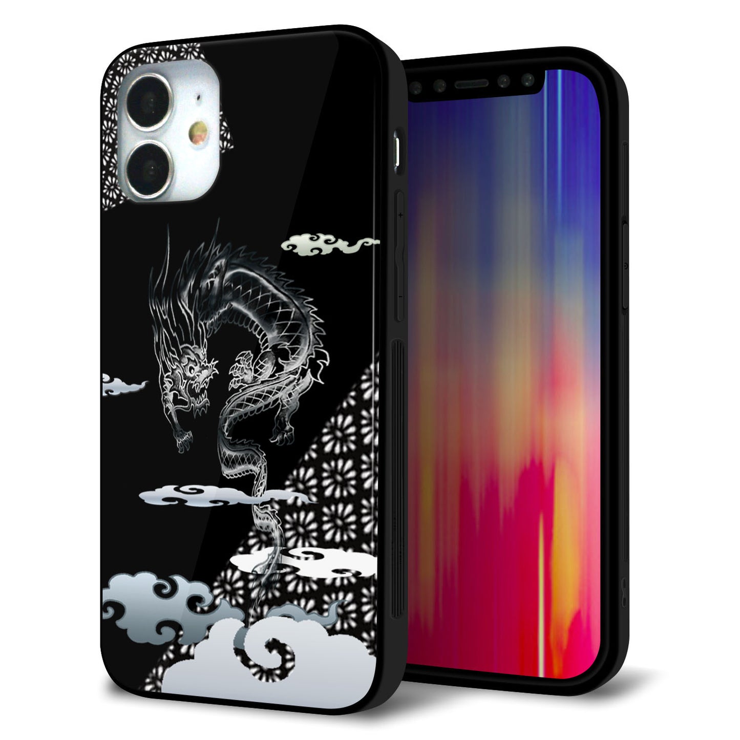 iPhone12 mini 強化ガラス＆TPUスマホケース ガラプリ【YC906 雲竜01】