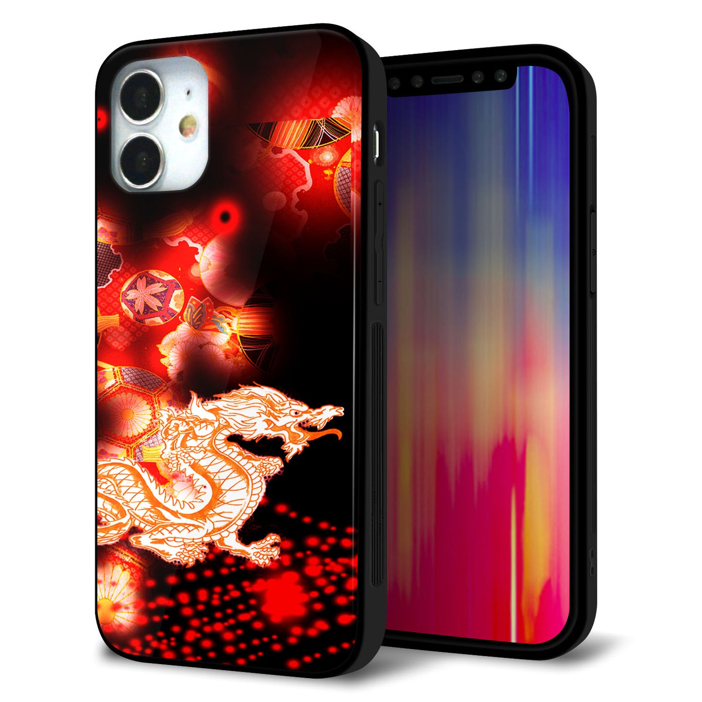 iPhone12 mini 強化ガラス＆TPUスマホケース ガラプリ【YC909 赤竜02】