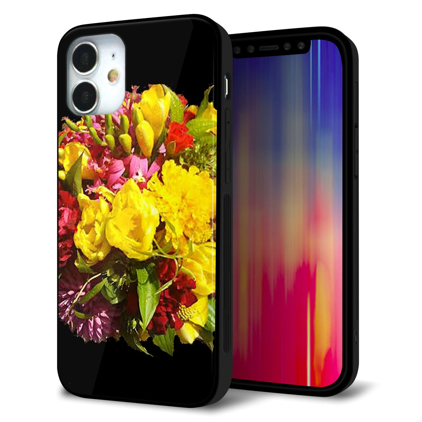 iPhone12 mini 強化ガラス＆TPUスマホケース ガラプリ【YI883 フラワー４】