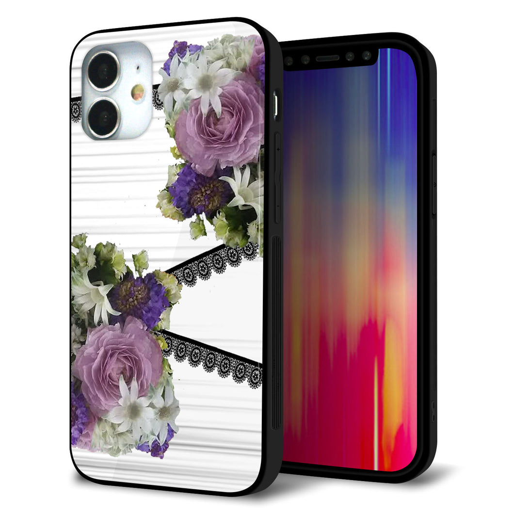 iPhone12 mini 強化ガラス＆TPUスマホケース ガラプリ【YI888 フラワー９】