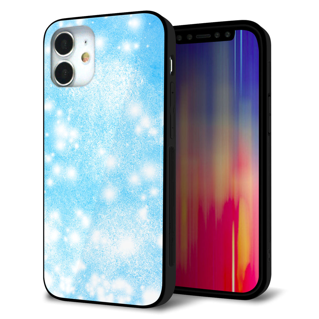 iPhone12 mini 強化ガラス＆TPUスマホケース ガラプリ【YJ289 デザインブルー】