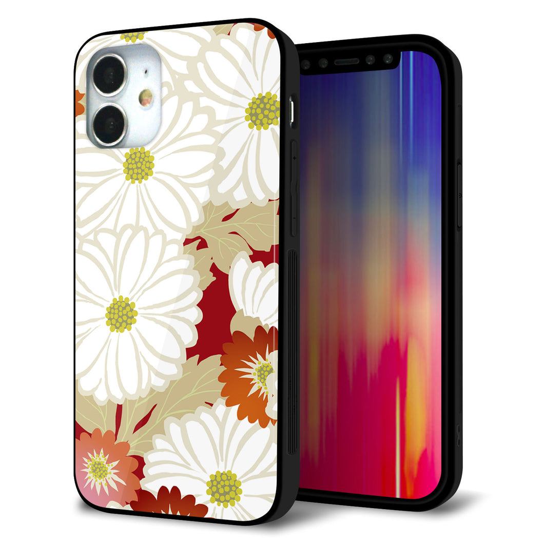 iPhone12 mini 強化ガラス＆TPUスマホケース ガラプリ【YJ322 和柄 菊】