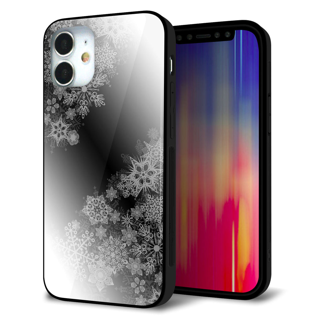 iPhone12 mini 強化ガラス＆TPUスマホケース ガラプリ【YJ340 モノトーン 雪の結晶 】
