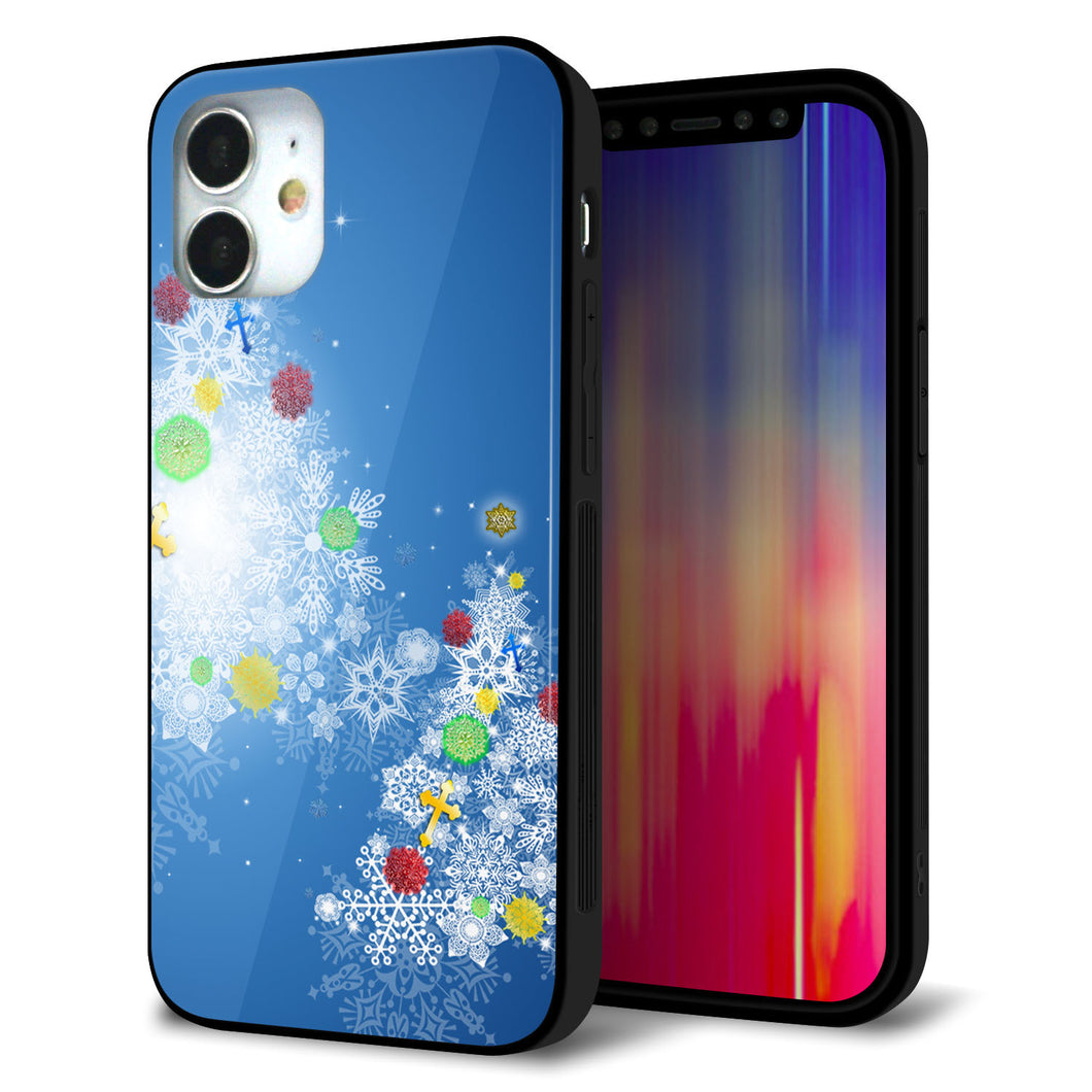 iPhone12 mini 強化ガラス＆TPUスマホケース ガラプリ【YJ347 クリスマスツリー】