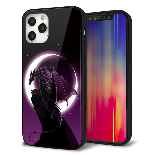 iPhone12 Pro 強化ガラス＆TPUスマホケース ガラプリ【037 三日月とドラゴン】