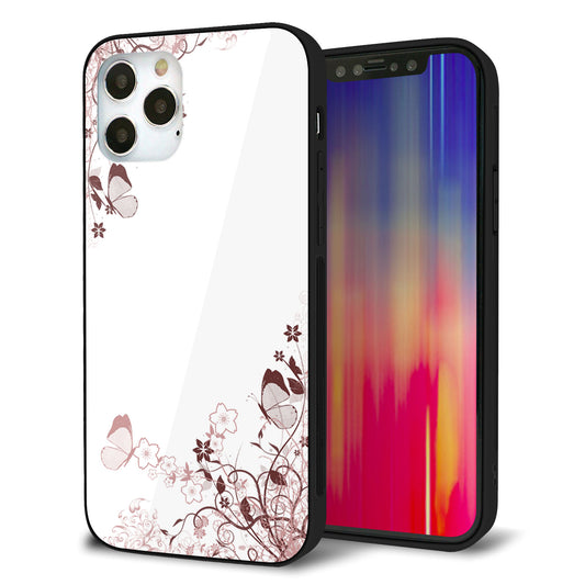 iPhone12 Pro 強化ガラス＆TPUスマホケース ガラプリ【142 桔梗と桜と蝶】