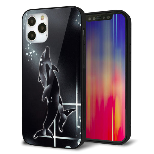iPhone12 Pro 強化ガラス＆TPUスマホケース ガラプリ【158 ブラックドルフィン】