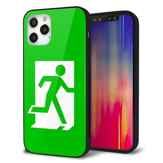 iPhone12 Pro 強化ガラス＆TPUスマホケース ガラプリ【163 非常口】