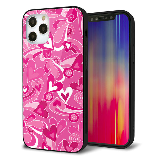 iPhone12 Pro 強化ガラス＆TPUスマホケース ガラプリ【383 ピンクのハート】