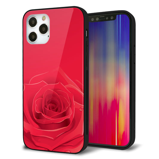iPhone12 Pro 強化ガラス＆TPUスマホケース ガラプリ【395 赤いバラ】